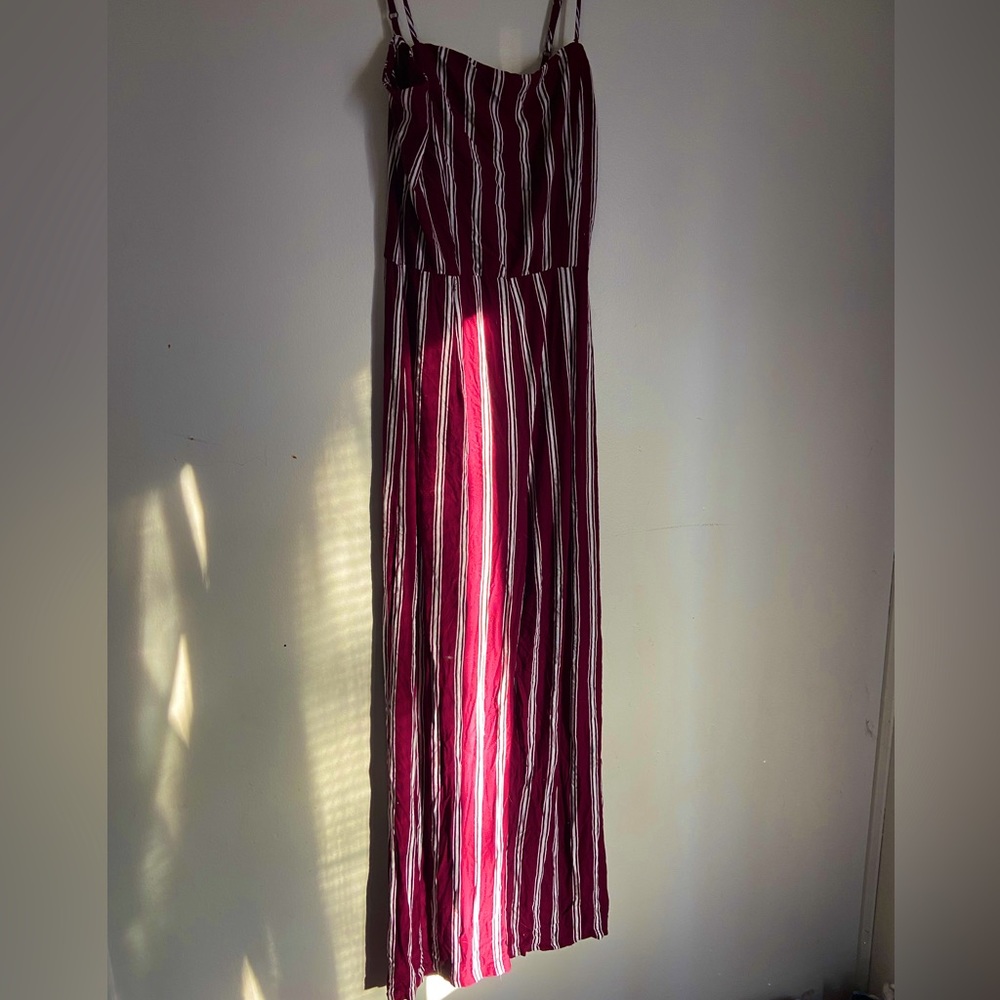 Rue 21 burgundy striped jumpsuit